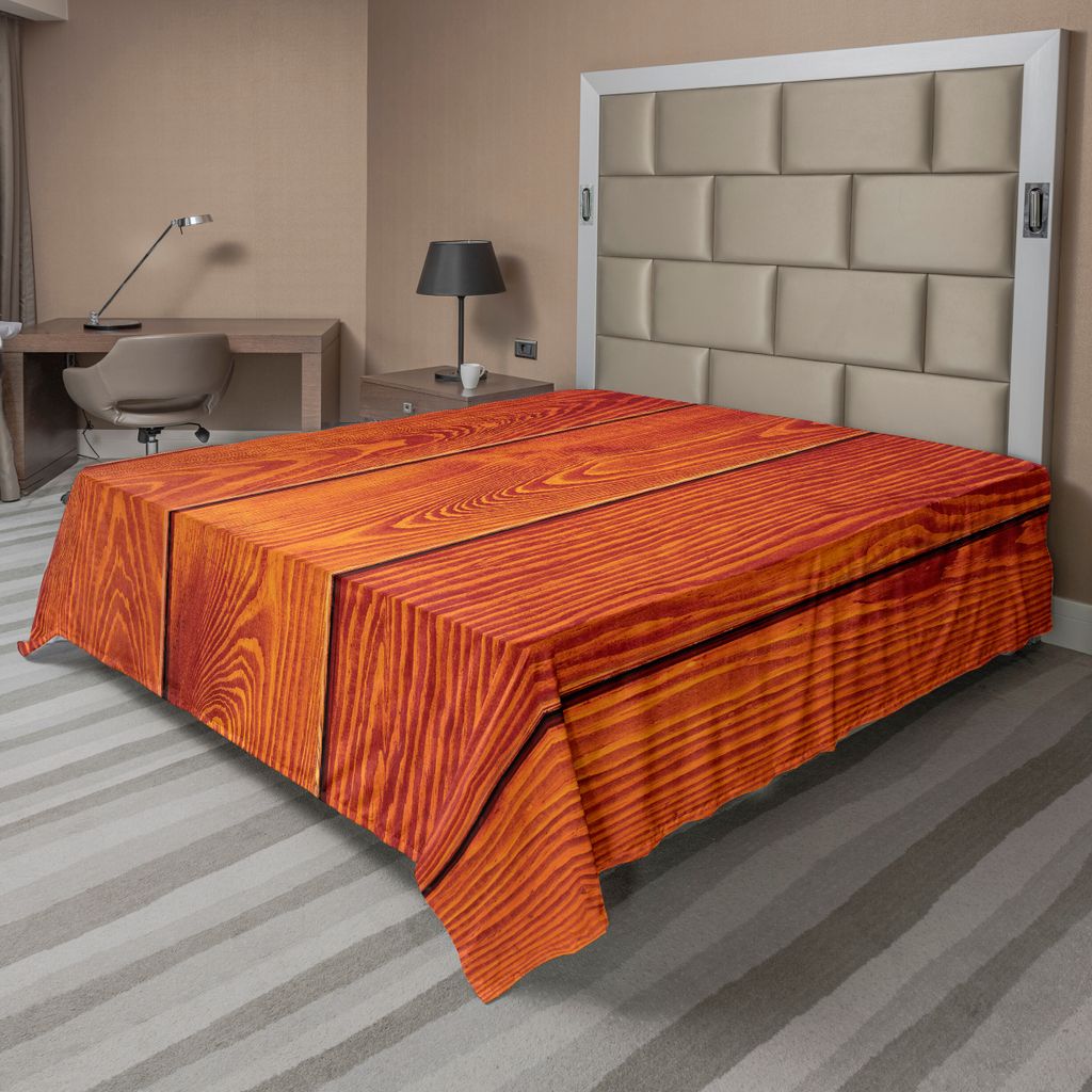 ABAKUHAUS Orange Bettlaken, Hölzernes Rustikales Bild Mit Natürlichen Mustern Im Eichen Bauholz Boden Druck, weiches bequemes oberes Bettlaken f...