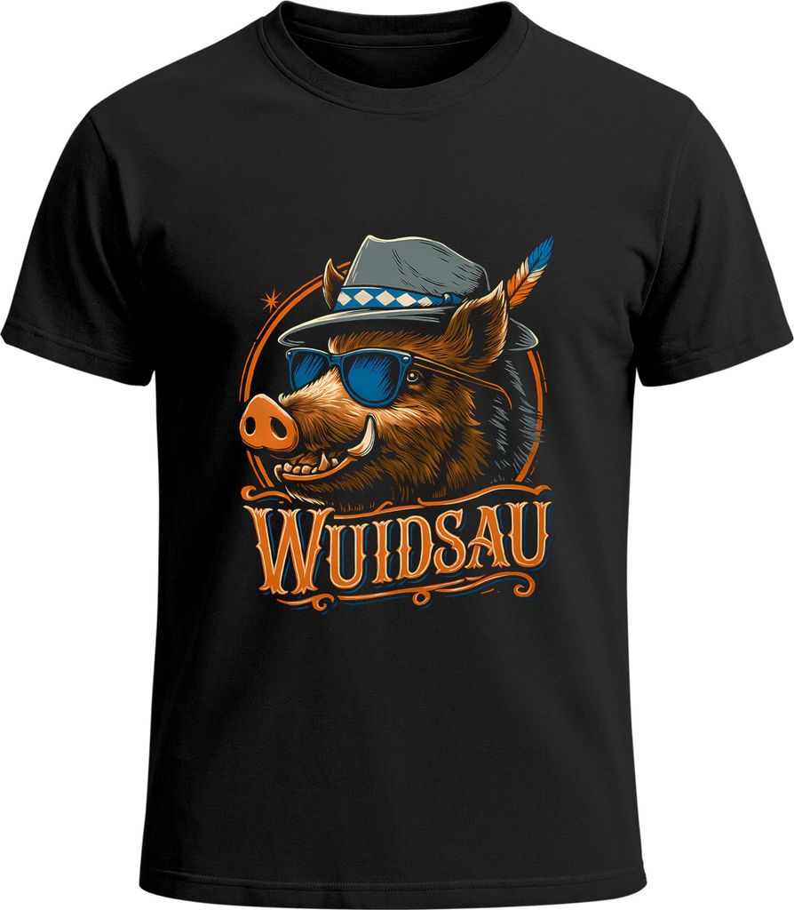 Herren T-Shirt für das Wuidsau Wildschwein Sonnenbrille Fun-Shirt Trachtenshirt Bierfest Outfit Statement Spruch Saufen lustig Moonworks