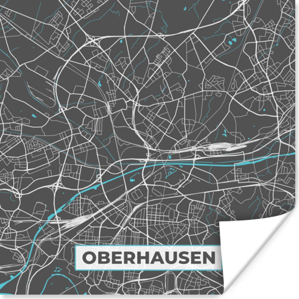 MuchoWow Poster Stadtplan - Karte - Oberhausen - Blau - Deutschland - Karte 30x30 cm - Wandposter - Printing