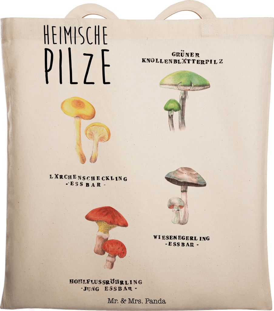 Mr. & Mrs. Panda Jutebeutel Heimische Pilze - Transparent - Geschenk, Einkaufstasche, Einkaufstüte, Tasche, Glückspilz, Pilz, Dekoration, Tote Ba...