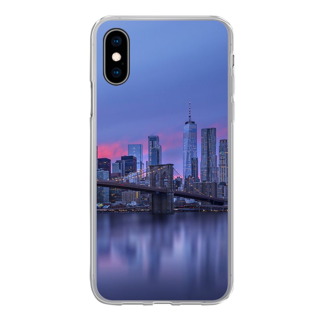 MuchoWow Handyhülle Schutzhülle Hülle für iPhone X New York hinter der Brooklyn Bridge Silikon Softcase Handy Hülle - Handyhülle