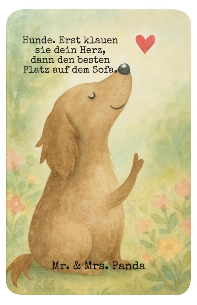 Mr. & Mrs. Panda Kuscheldecke Hund Liebe Design 100 x 150 cm - Weiß - Geschenk, Decke, Tagesdecke, Sprüche, groß, Hunde, Heimdecke, Plaid, Herz