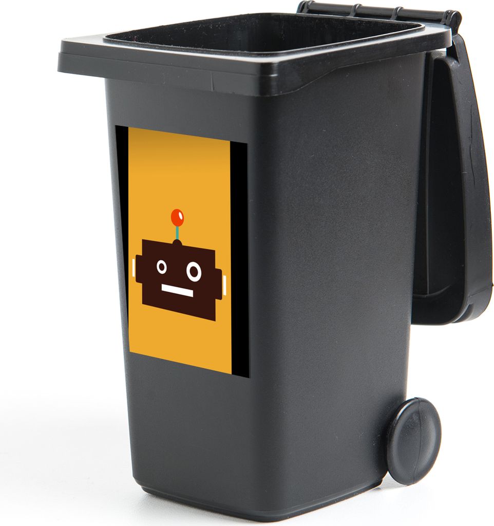 MuchoWow Mülltonnenaufkleber Roboter - Gesicht - Antenne - Gelb - Jungen - Kind 38x80 cm - Behälteraufkleber - Mülleimer-Aufkleber - Container...