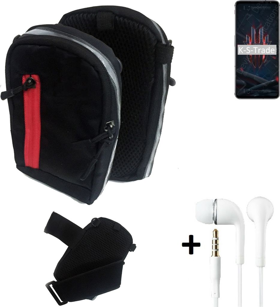 K-S-Trade Outdoor Gürteltasche Holster Umhängetasche + Kopfhörer kompatibel mit nubia Red Magic 6S Pro schwarz Handy Tasche Case travelbag