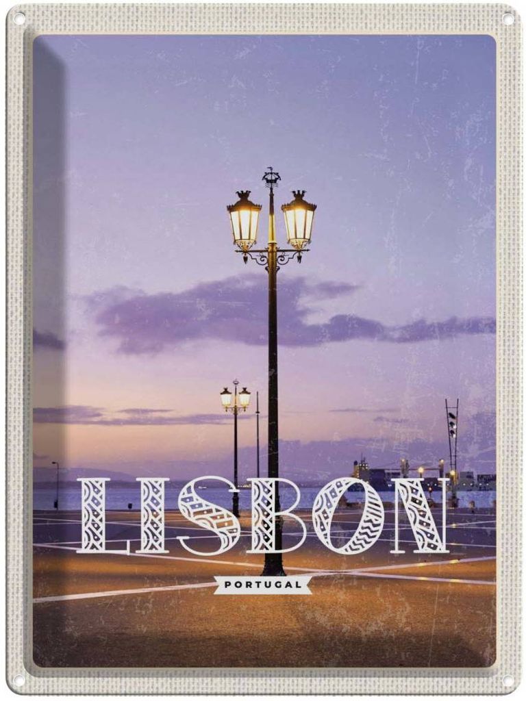 vianmo Blechschild 40x30 cm Lisbon Portugal Sonnenuntergang Bildmotiv Reisemotiv Abenteuer Reisen Europa Urlaub