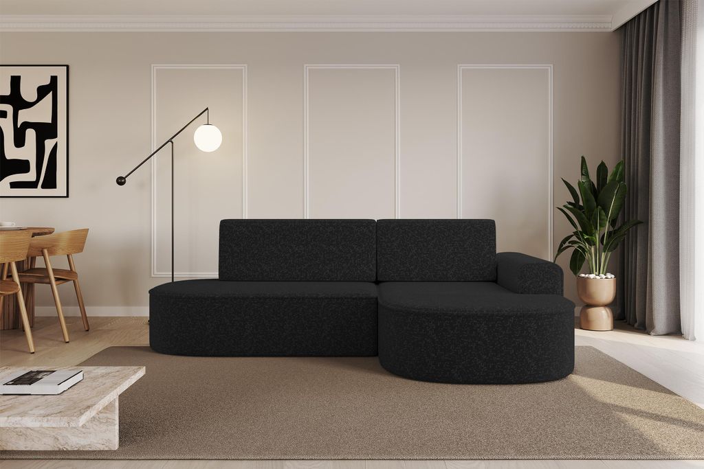 ALTDECOR Ecksofa mit Schlaffunktion und Bettkasten MARI-L1-S - 283x167x73cm Schwarz - Corner Sofa Eckcouch Couch L-Form, links/rechts angeordnet Sc...