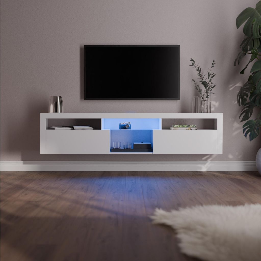 Klarstein TV Board Weiss, Wohnzimmer Möbel für TV, 150 cm Produktbild 
