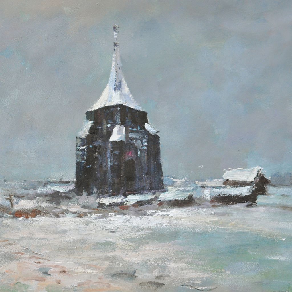 Vincent Van Gogh Kunstdruck Bild - Der Alte Friedhofsturm In Nuenen Im Schnee, 1885 (100 x 100 cm)