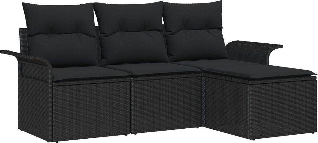 Möbel 4-teiliges Garten Sofa Set mit Kissen Schwarz Poly Rattan - Gartensofas 3345313