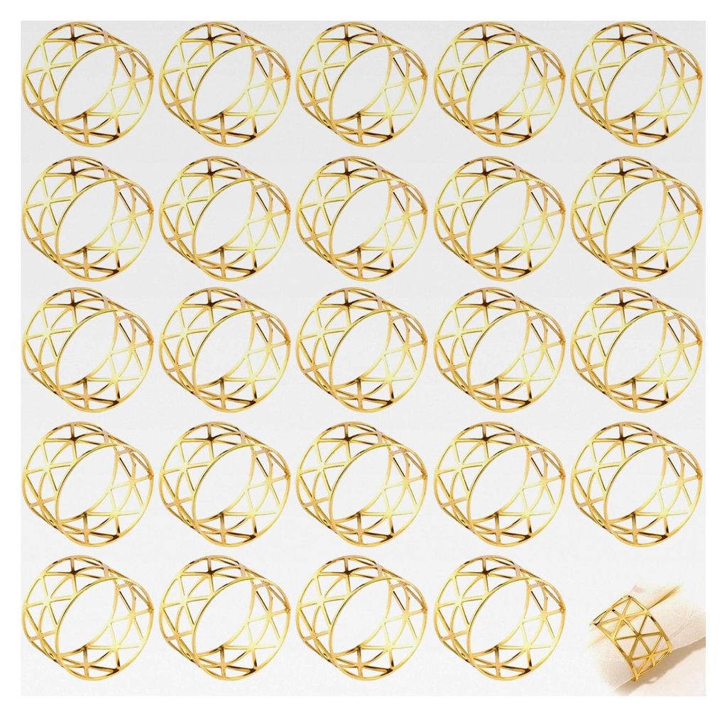 24 Stück Serviettenringe in Gold, Metallringe für Servietten, Retro-höhlenförmige Teller in Gold, Tischdekoration für Hochzeiten, Jubiläen, W...