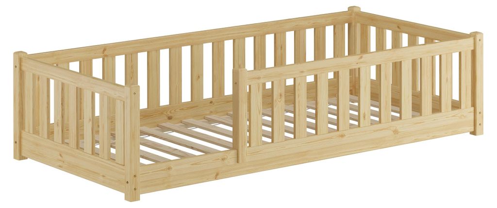 Kinderbett, Holzbett 90x200 mit Rundumsicherung Kiefer Produktbild 