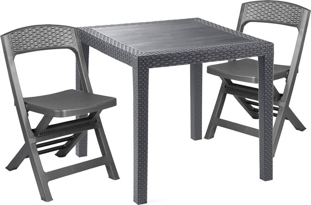 Outdoor Lounge Set Sanzeno, Outdoor oder Indoor Lounge Set, Quadratischer Tisch mit 2 Klappstühlen, Italy, Anthrazit