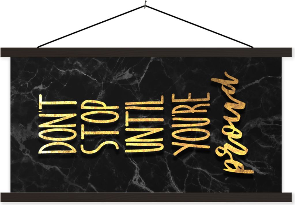 MuchoWow Textilposter Sprüche - Motivation - Gold - Schwarz 150x75 cm mit schwarzem Rahmen - Posterleiste