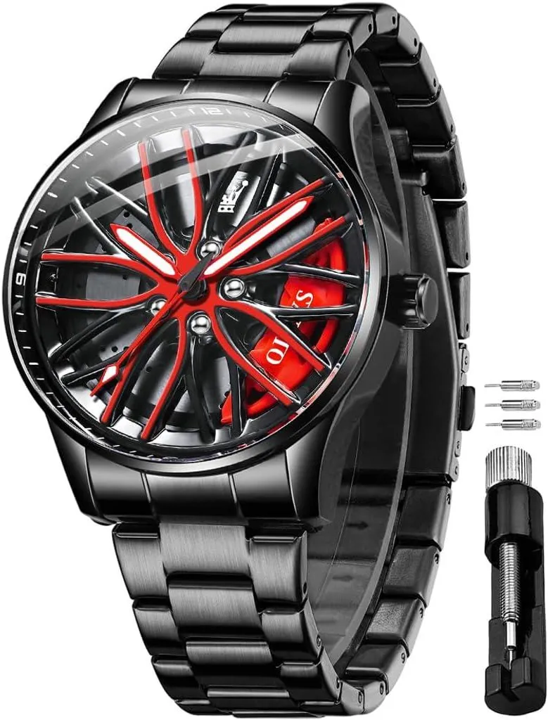 Orologio Uomo Ruota Auto Scheletro Quarzo Acciaio Inox Sportivo