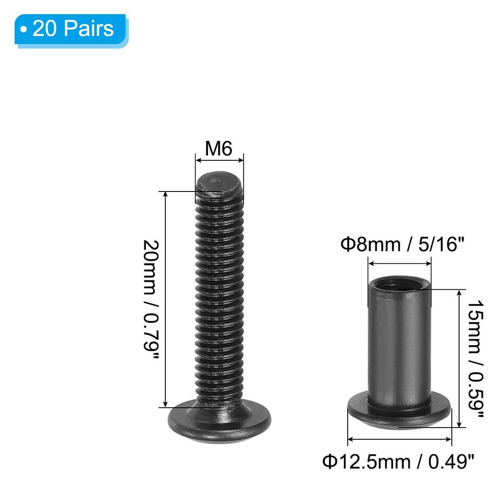 20 Stš¹ck M6x20mm Sechskant Verbindungsschraube mit Hš¹lsenschrauben Hš¹lsenmutter, Kohlenstoffstahl Verbindungsschrauben Set fš¹r Holzbret...