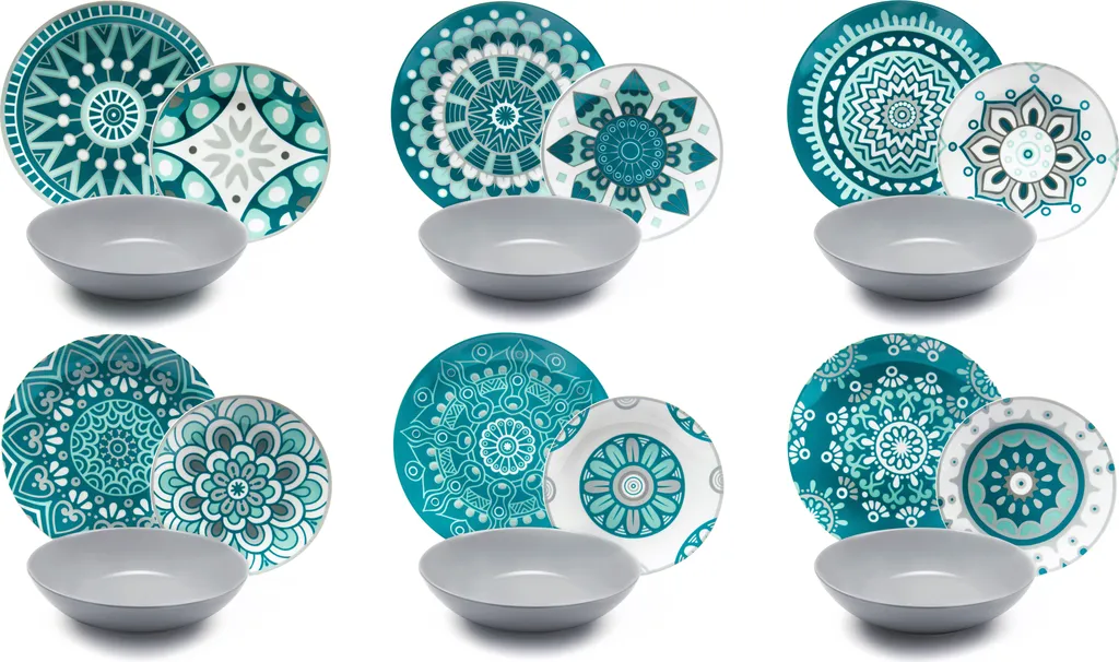 Set Stoviglie Mandala Excelsa 18 Pezzi: Atmosfera Etnica Blu e Grigio