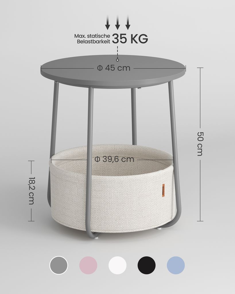 VASAGLE Beistelltisch, rund, mit Korb, Ø45 cm, Produktbild 4