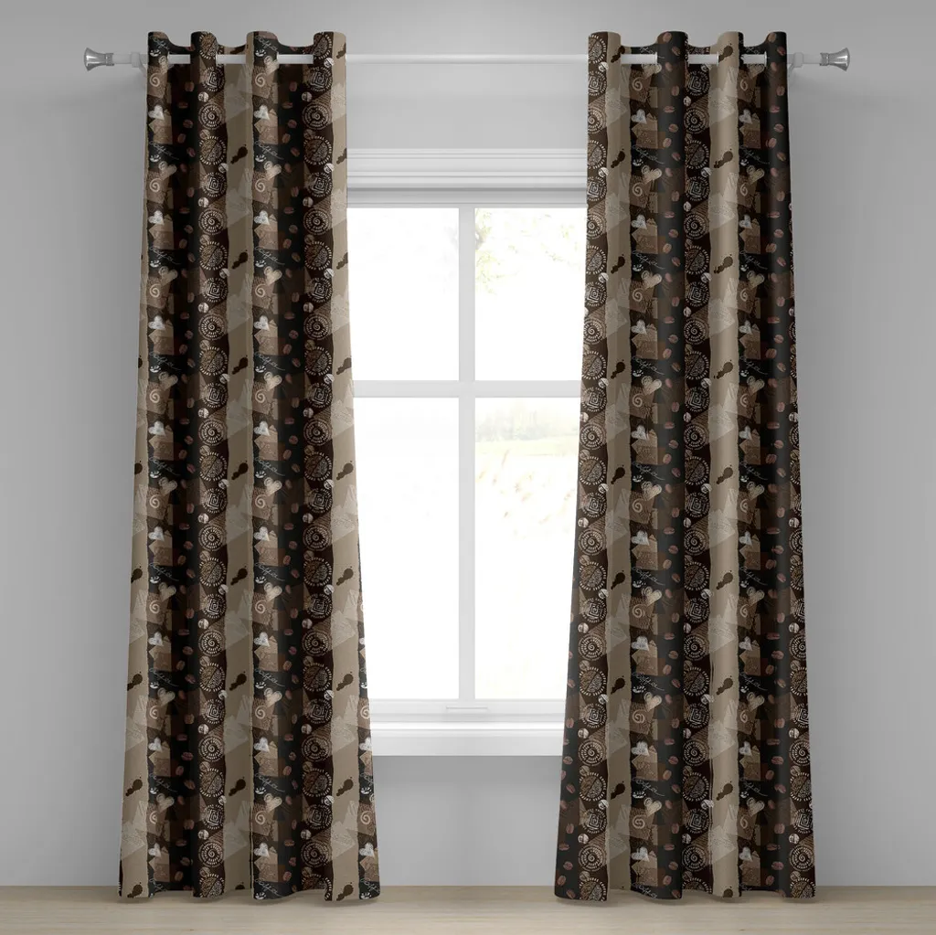 Rideaux décoratifs à 2 panneaux marron thème café grunge - Set 280x175 cm