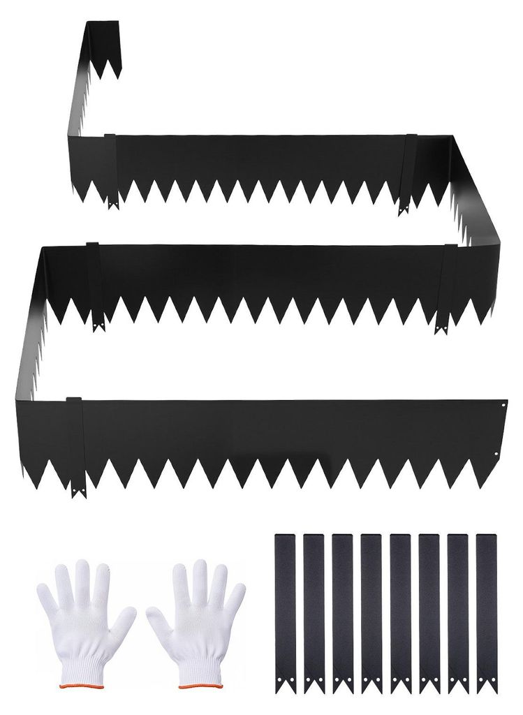 Rasenkante - Beeteinfassung & Mähkante - 6er-Set - 1016 x 254 mm - Verzinkter Stahl - Mit 8 Befestigungsclips - Für Beete & Gartenwege - Schwarz