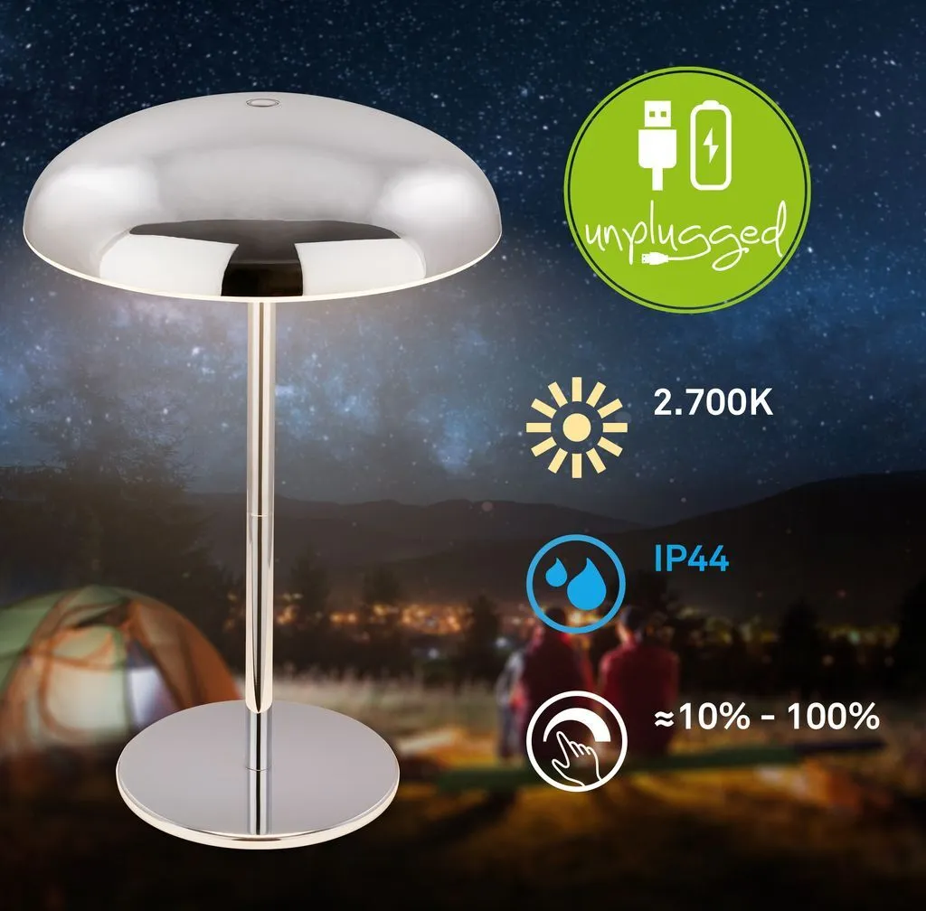 Briloner Caxa Lampada da tavolo LED senza fili IP44, dimmerabile, touch, batteria ricaricabile, protezione dagli spruzzi d'acqua, cromo, Ø19,5 x 30,5 cm - 4