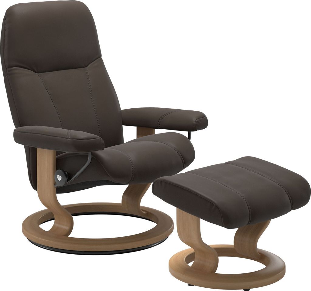 Stressless Relaxsessel Consul M Classic, mit Hocker, Leder Batick braun, Holz eichefarben gebeizt, Qualitätsmöbel aus Norwegen