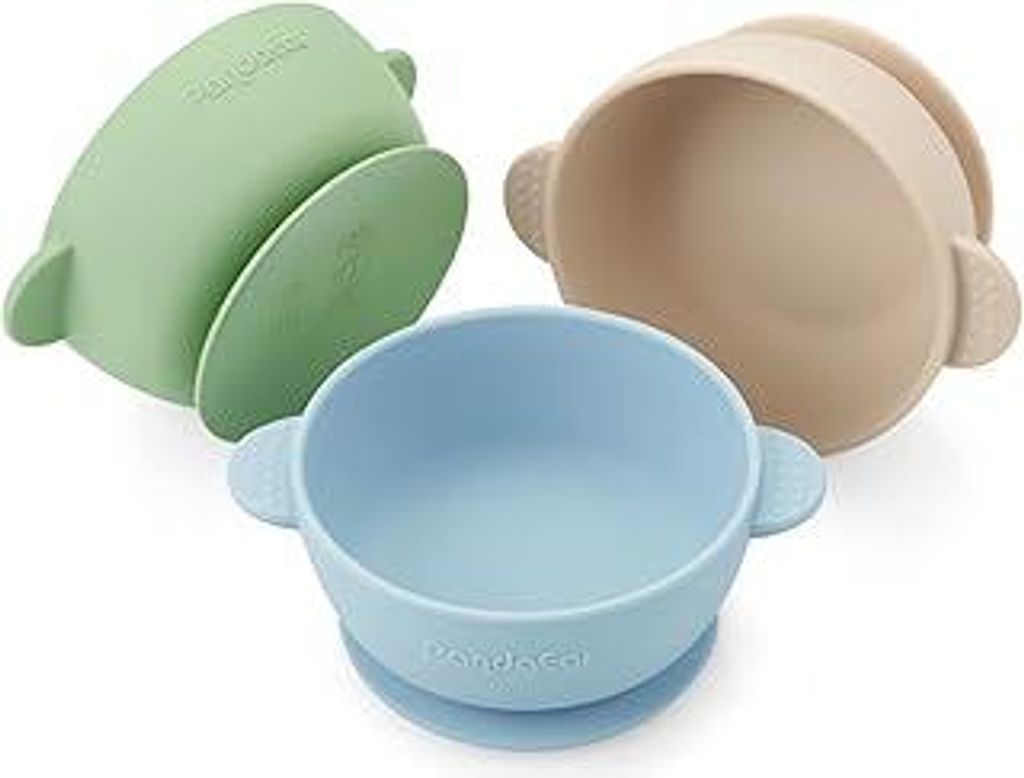 PandaEar 3 Pack Silikon Baby Schüsseln mit Saugnapf| Kinderschüssel Baby Breischale Silikonschüsseln| Lebensmittelqualitt Weiches BPA-freies Sil...