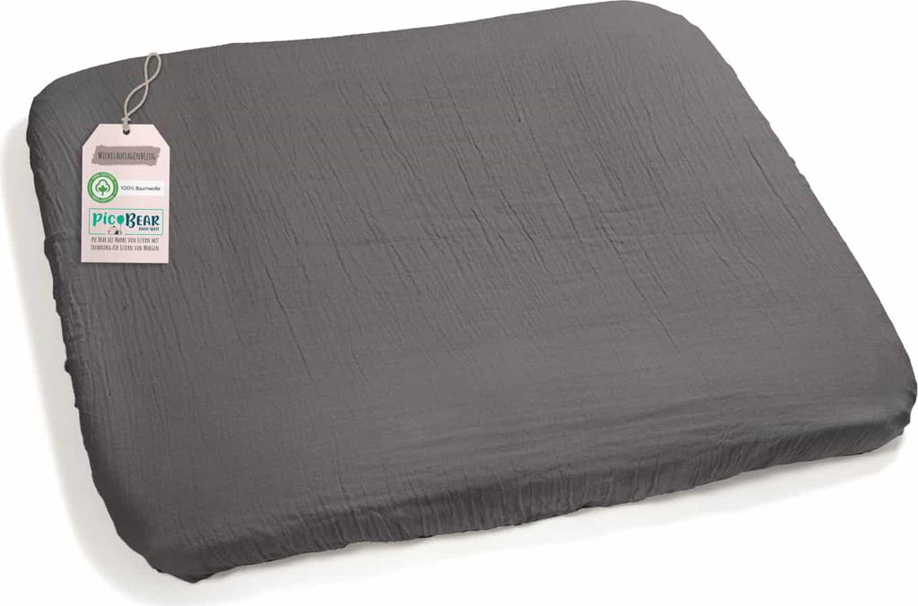 pic Bear Bezug aus 100% Baumwolle Musselin mit Gummizug für Wickelauflage ca. 75x85cm Motiv: granit Musselin