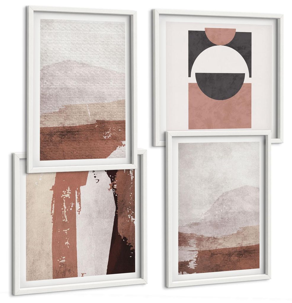 Bilder Set 4-teilig im Goldrahmen Rahmen – Wandbilder 4 Stück – gerahmte Poster für Wohnzimmer, Schlafzimmer und Flur – 50x50 cm - 40x60 cm...