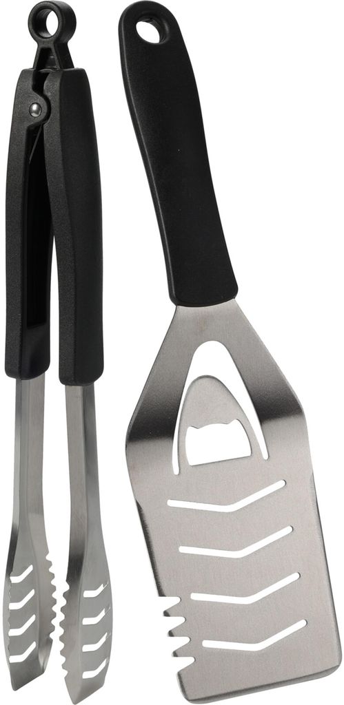 Grillbesteckset 2-teilig Edelstahl mit Zange, Spatel und Flaschenöffner