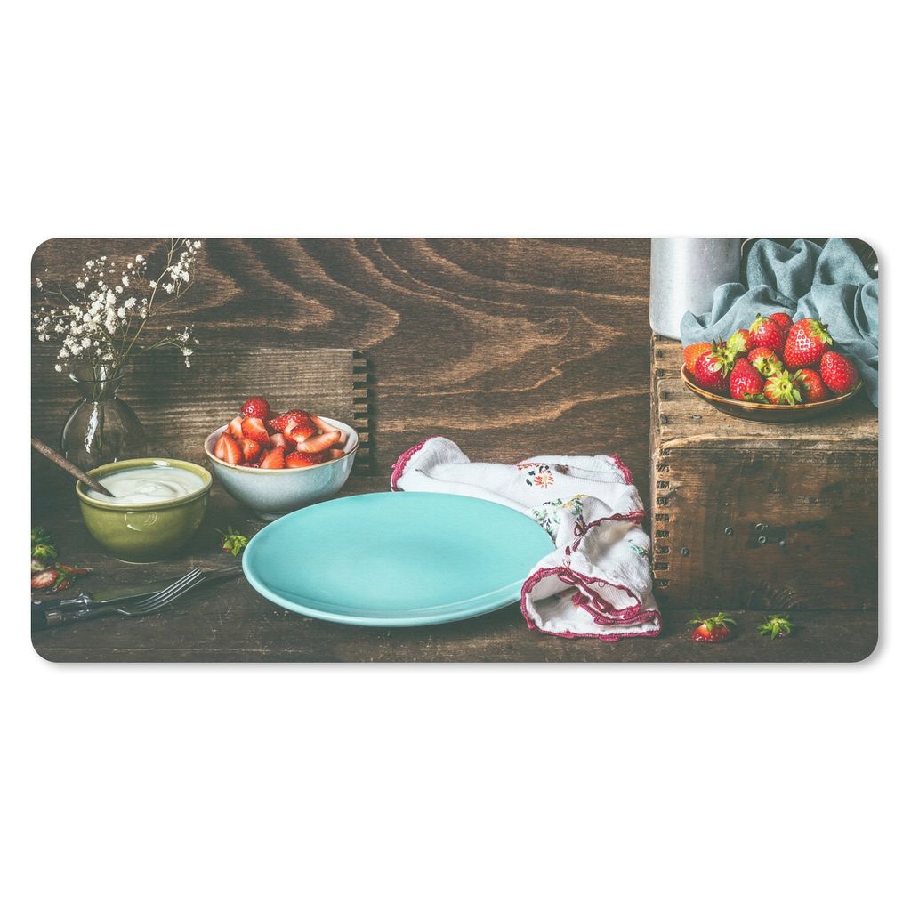 MuchoWow Schreibtischunterlage Rustikal - Obst - Küchenutensilien - Erdbeere 80x40 cm - XXL Mauspad - Gaming Mauspad