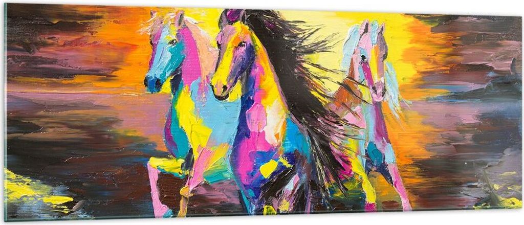 Bilder auf glas - Pferd Natur Tier - 140x50cm - Glasbilder - Wandbilder - Kunstdruck - zum Aufhängen bereit - Wanddekoration aus Glas - Glas Bilde...