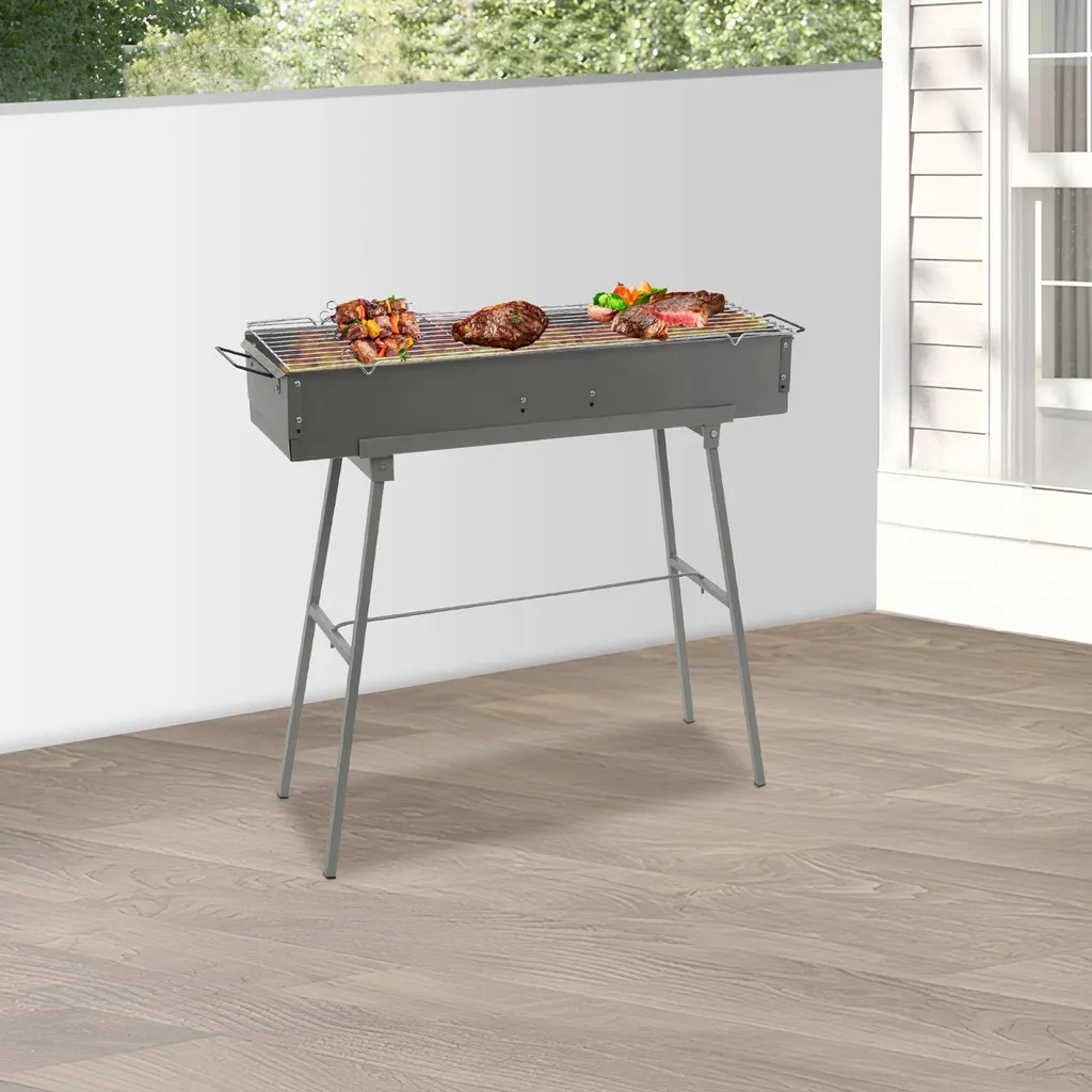 Barbecue charbon portable gris clair, barbecue de table grande taille