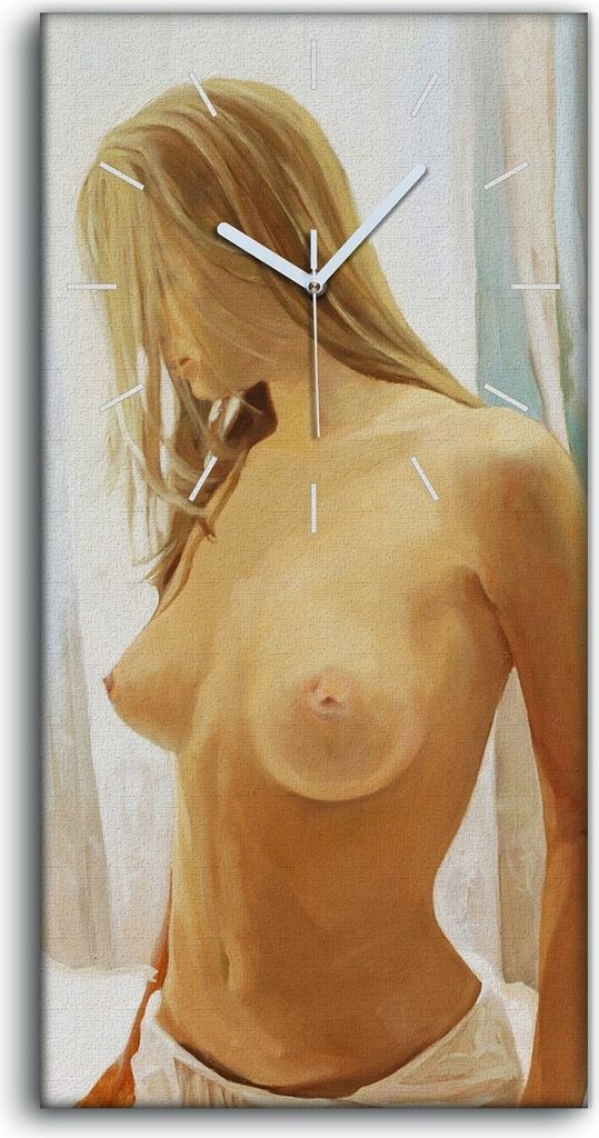 Wanduhr Leinwand Bild Uhr Geräuschlos 30x60 Kunst Nacktes Mädchen am Morgen - weiße Hände