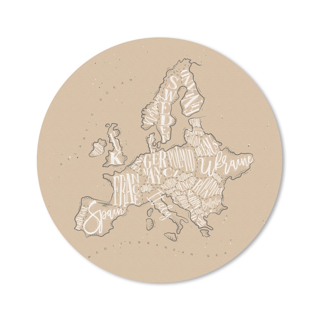 MuchoWow Mauspad Mousepad Karte - Europa - Weiß - Braun 30x30 cm - Mousepads - Maus Mat - Pad - Mausunterlage - Tischunterlage - Schreibtischmatten