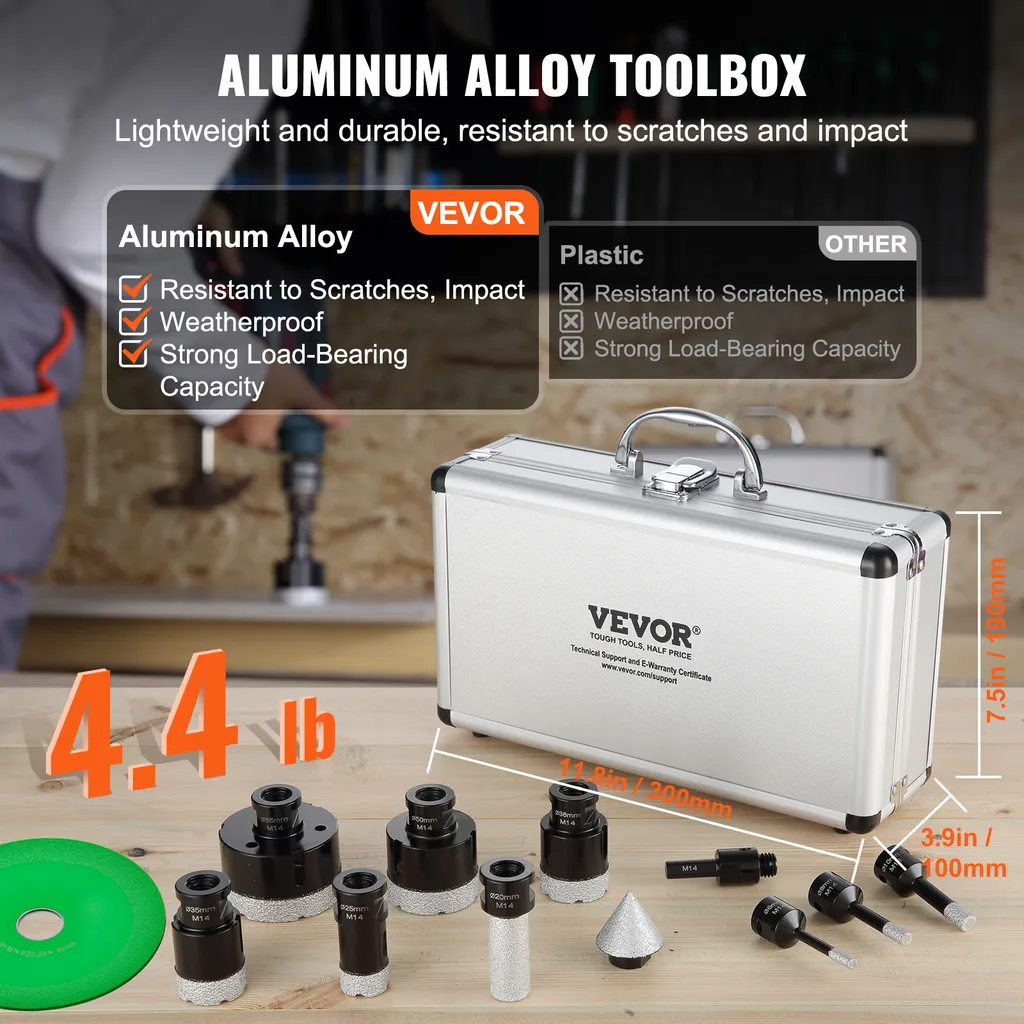 VEVOR Jeu de carotteuses diamantées 8 pièces Ø 6-65mm avec coffret - 5