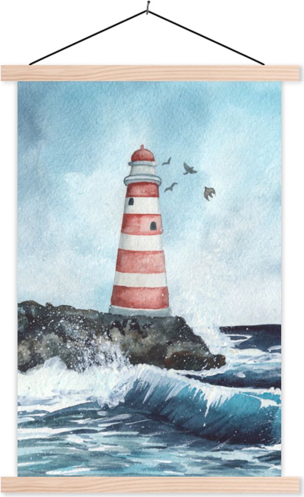 MuchoWow Textilposter Leuchtturm - Golf - Meer 40x60 cm mit holzfarbenen Rahmen - Poster