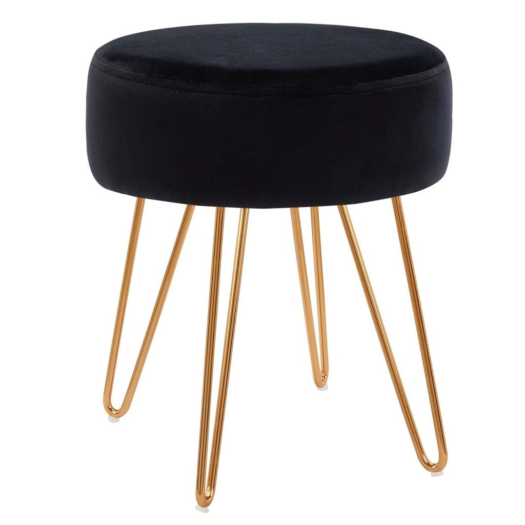 Duhome Sitzhocker Rund Polsterhocker aus Samt Hocker Schminktisch mit Metallbeine, Schwarz