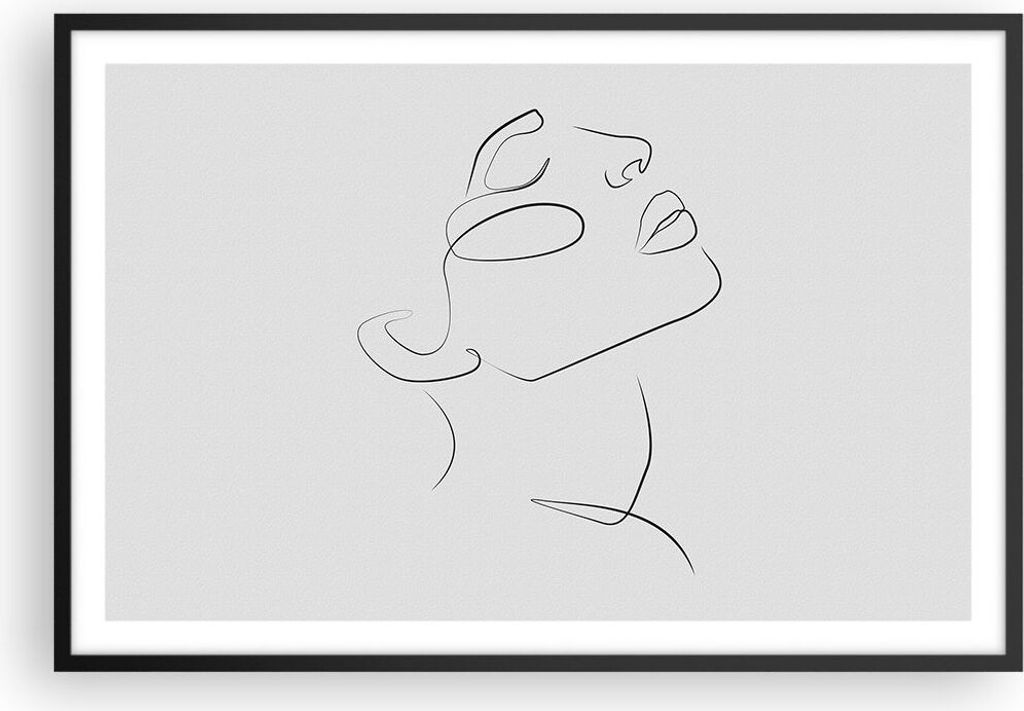 Gerahmtes Poster - Schwarzer Rahmen - Stück Linear Gesicht - 91,5x61 cm - Wand Bild - Wanddeko - Wandbilder - Kunstposter - Wandposter - Bilderrah...