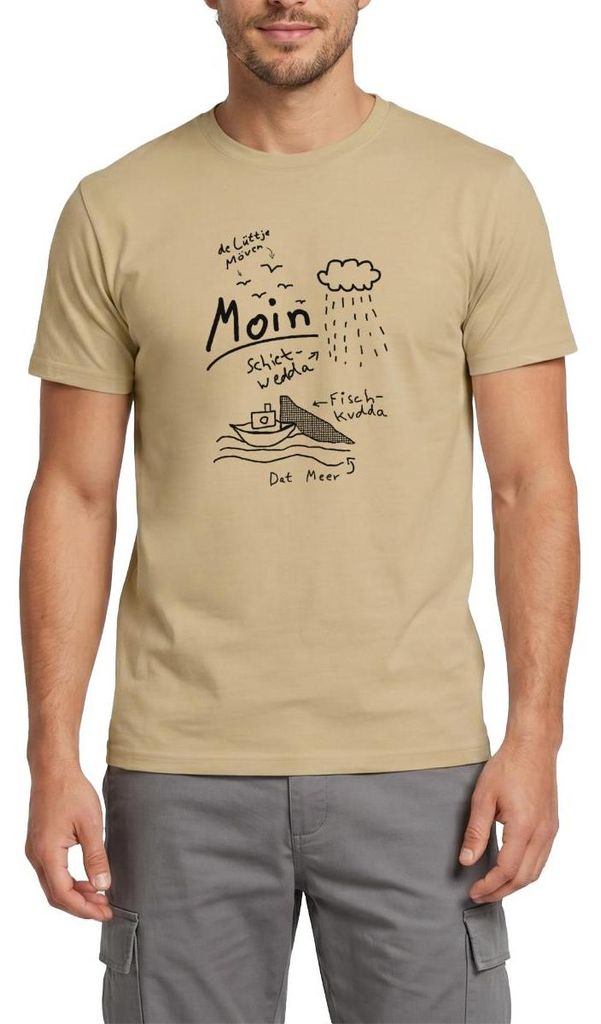 Spreadshirt Moin Norddeutscher Platt Küste Männer T-Shirt, S, Sandbeige