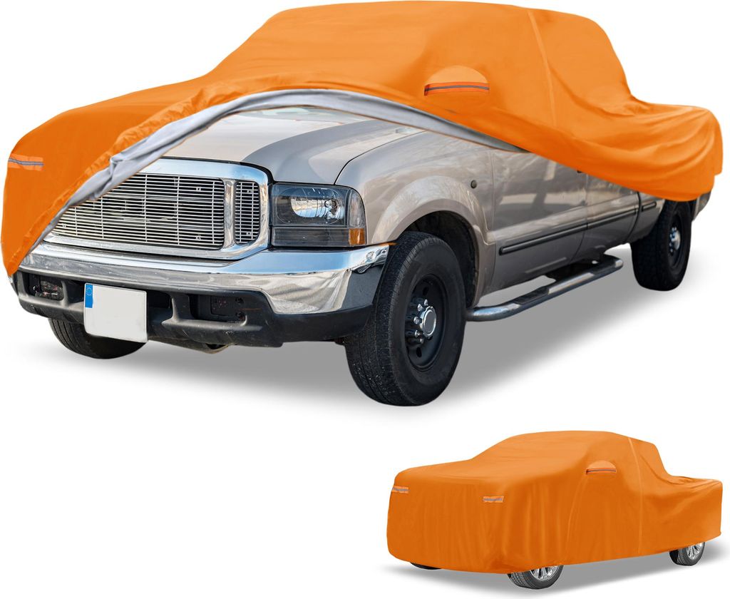 1 Stk. Universal Autoabdeckung Wasserdicht Alle Wetter Sonnenschutz Regenschutz Vollabdeckung Aluminiumfolie Baumwolle Orange für LKW Länge 229" ...