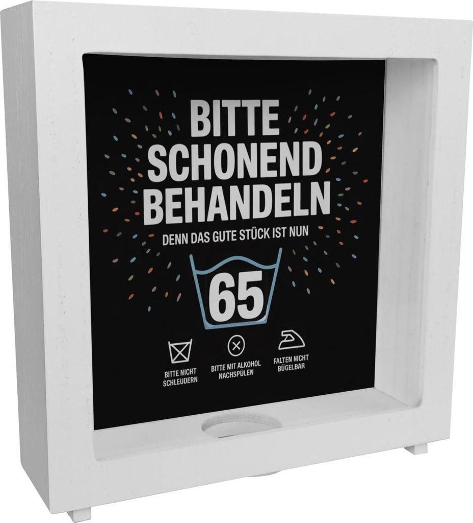 Wäschepflegeetikett Rahmen Spardose aus Holz bitte schonend behandeln wird 65