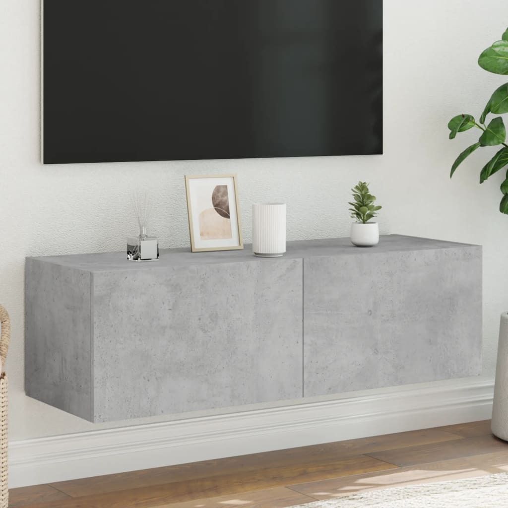 TV-Wandschrank mit LED-Leuchten Betongrau 100x35x31 cm 837298