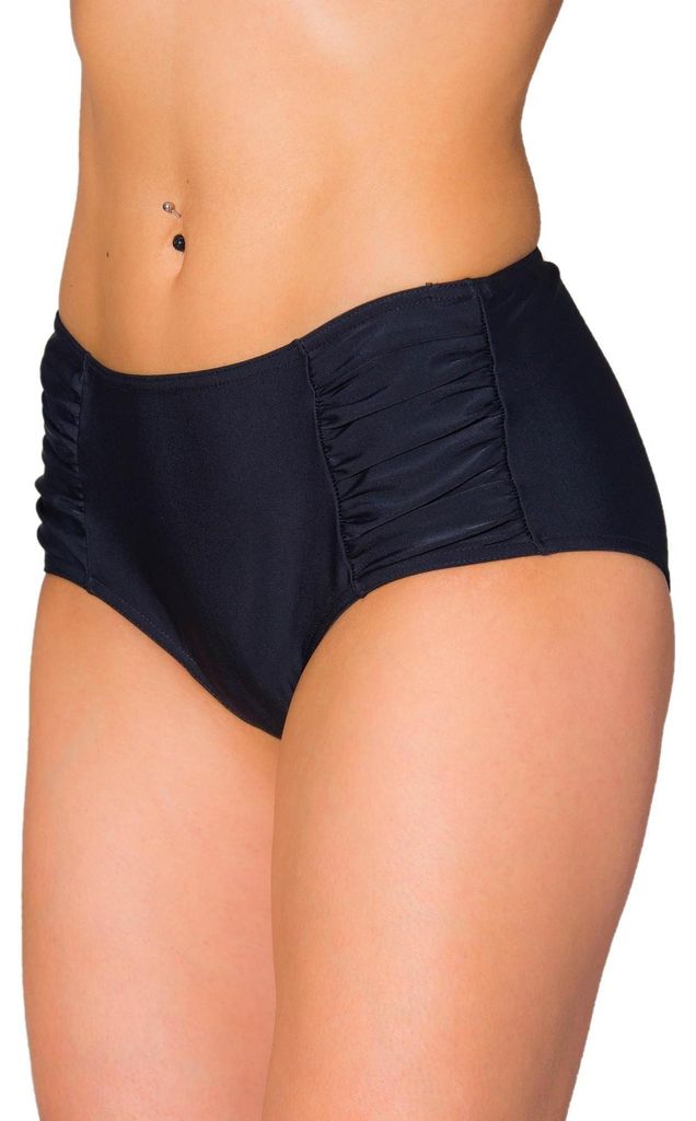 Aquarti Damen Bikinihose Hotpants mit seitlichen Raffungen, Farbe: Schwarz, Größe: 38