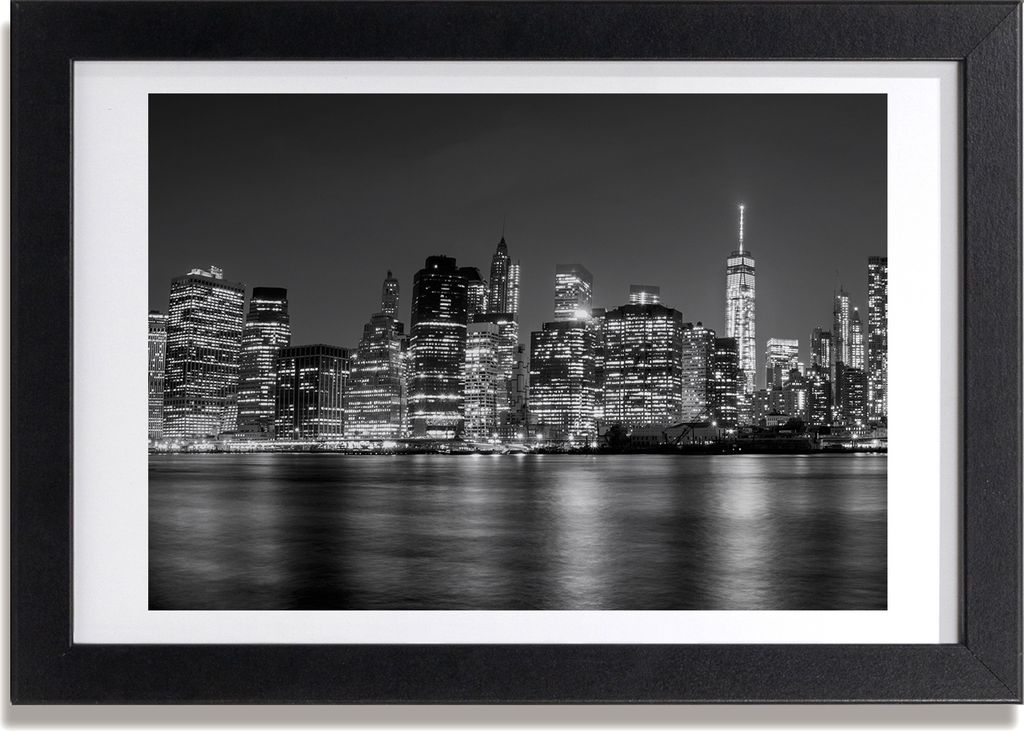 Bild 30x20 MDF-Rahmen, Wandkunst Manhattan bei Nacht