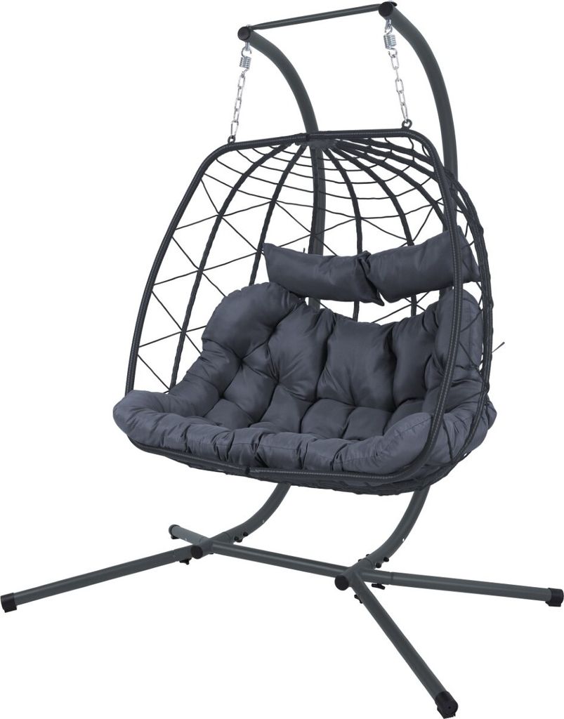 ALEOS. Doppel TWIN Rattan Geflecht Korb Hängesessel mit Gestell komplett inkl. großem dickem Polster, Korbhängesessel Indoor und Outdoor, Modell...