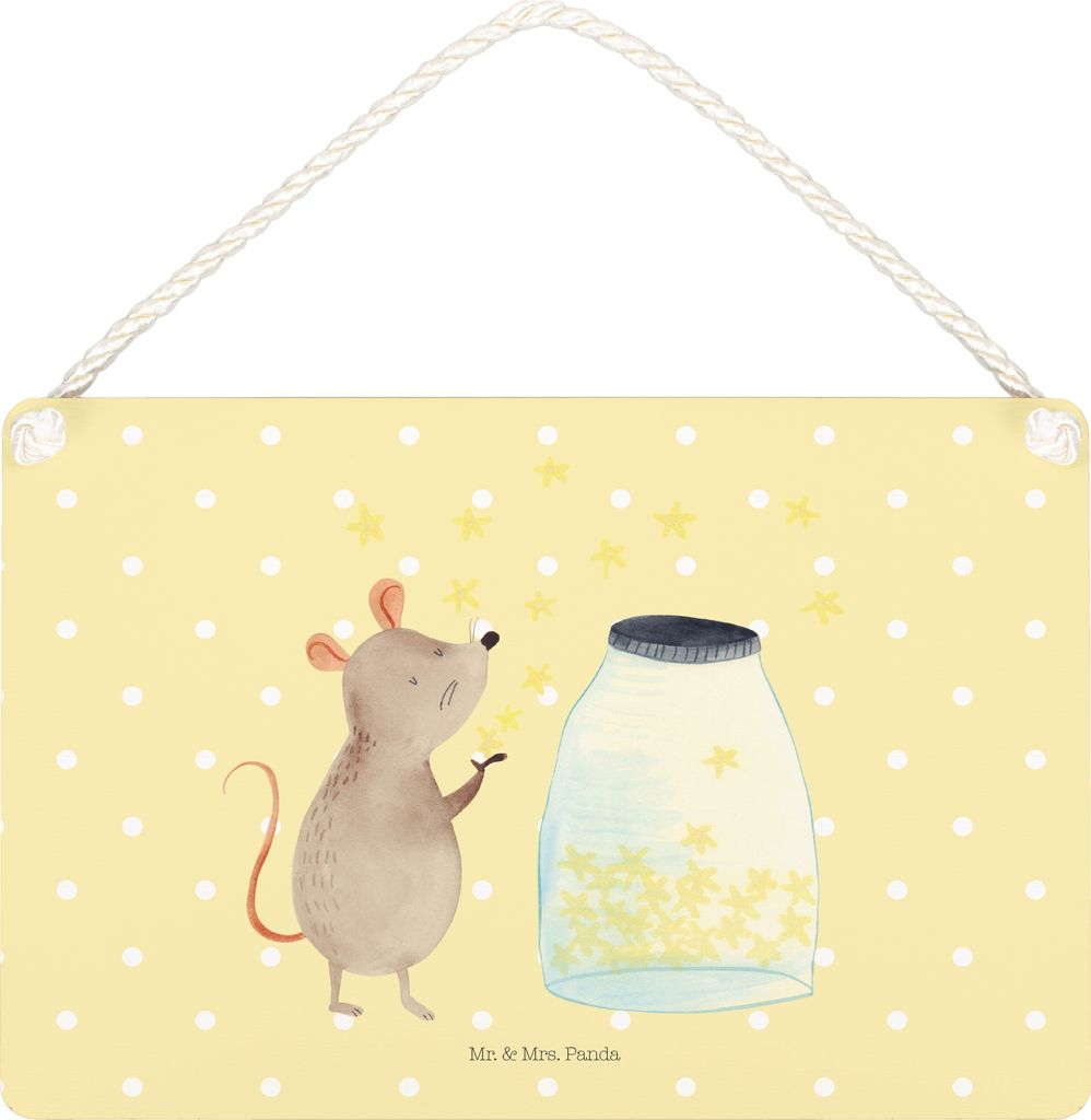 Mr. & Mrs. Panda Schild Maus Sterne DIN A5 - Gelb Pastell - Geschenk, kleine aufmerksamkeit, Wandbild Holz, Kindergeburtstag, Lustige Sprüche, wan...