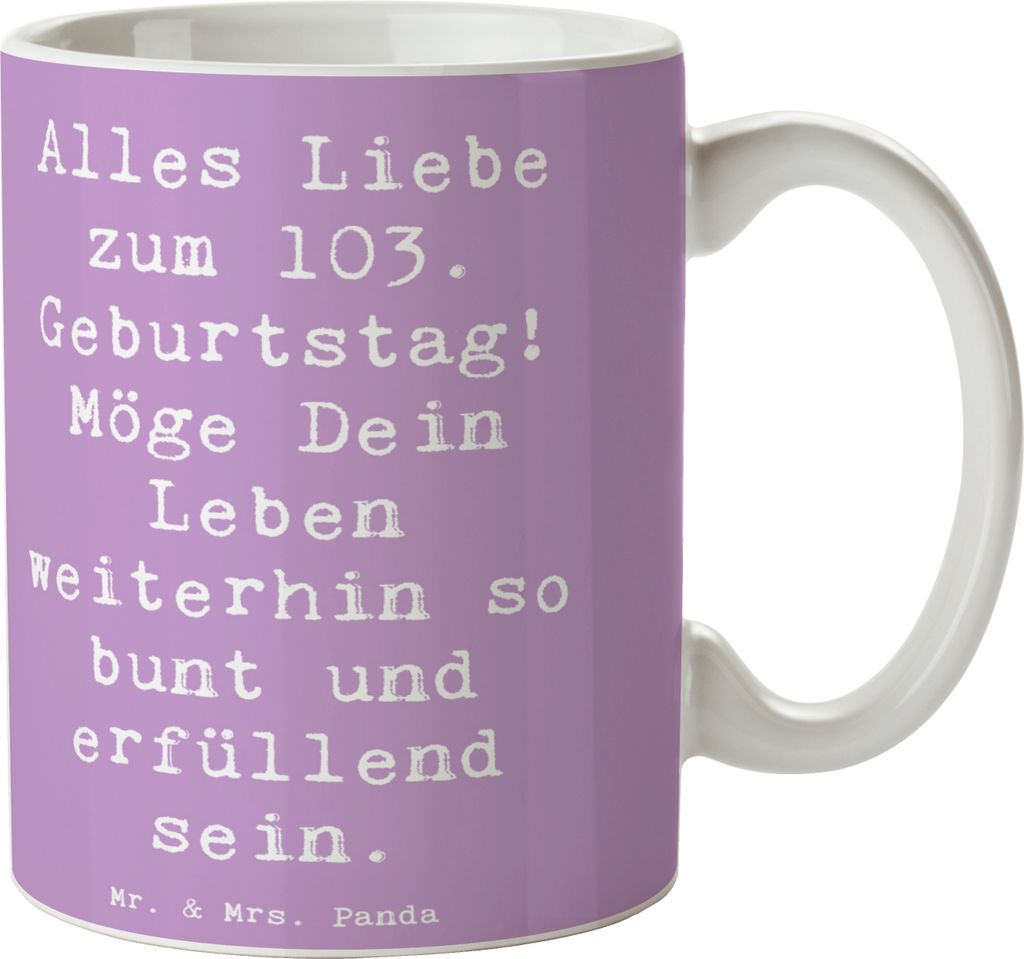 Mr. & Mrs. Panda Kaffeebecher Spruch 103. Geburtstag - Lavendeltraum - Geschenk, Teetasse, Becher, Lebensmeilenstein würdigen, Geburtstagsgeschenk...
