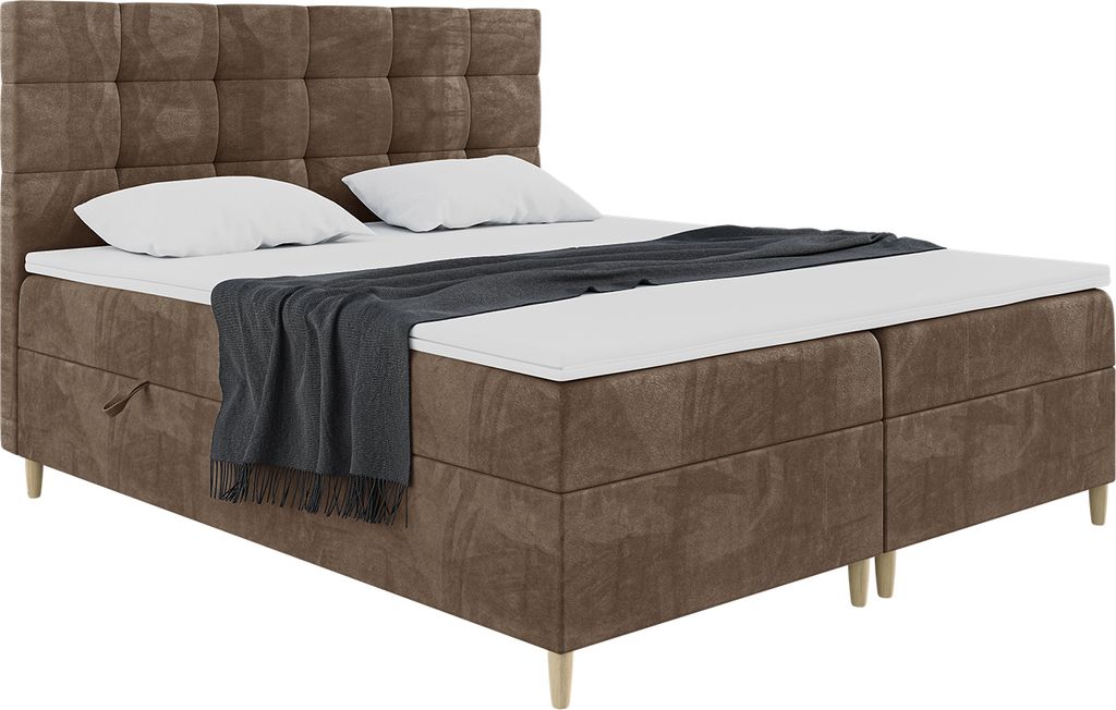 MEBLINI Boxspringbett mit Bettkasten - Gepolstert Doppelbett mit Matratze und Topper - Polsterbett mit Stauraum - Bett mit Kopfteil - Stauraumbett ...