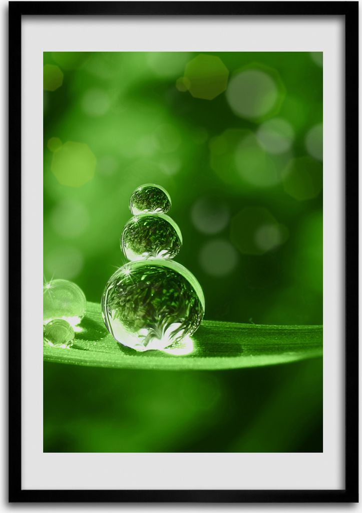 Bild - Bilderrahmen - 50 cm x 70 cm - MDF - Rahmen - Wandkunst Tropfen auf dem Gras