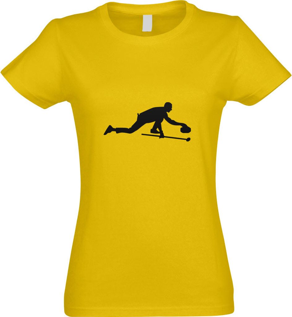 Kiwistar - T-Shirt tailliert - Damen - gelb - Curling Spieler Curlingspieler - mit Motiv Bedruckt - Funshirt Design - Sport - Freizeit - Damen - M